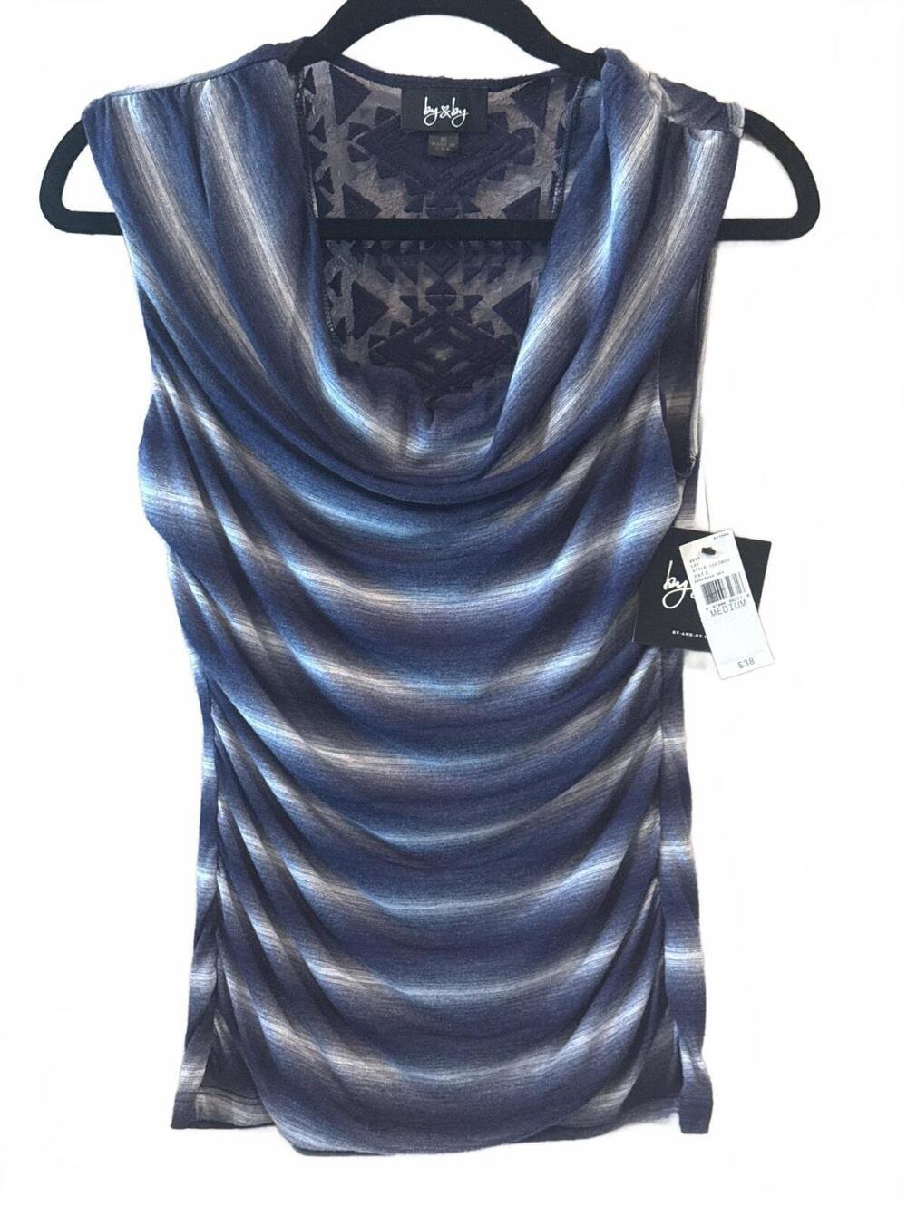 by & by Women's Sleeveless Striped Top with Lace Back Detail Size M